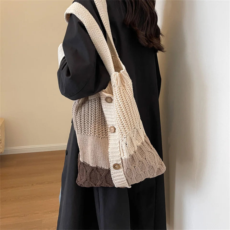 Women's Shoulder Bag Knit Handbag Large Capacity New Fashion Messenger Bag Small Fashion Women's Single Shoulder Tote