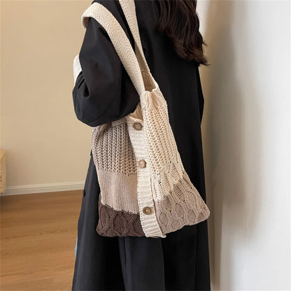 Women's Shoulder Bag Knit Handbag Large Capacity New Fashion Messenger Bag Small Fashion Women's Single Shoulder Tote