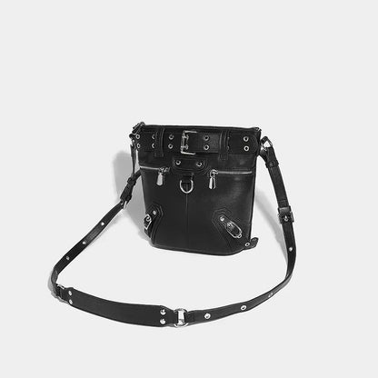 Women's Shoulder Oil Waxed Leather Motorcycle Bucket 2024 Textured Underarm Versatile Trendy Crossbody Bag for Women