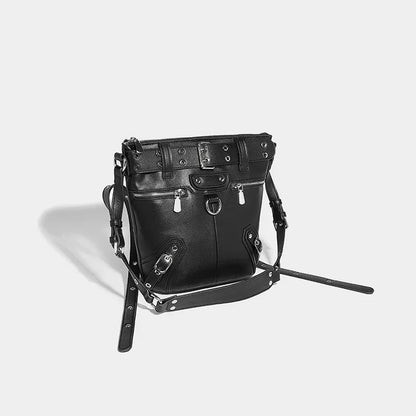 Women's Shoulder Oil Waxed Leather Motorcycle Bucket 2024 Textured Underarm Versatile Trendy Crossbody Bag for Women