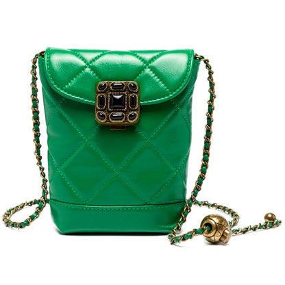 Women's Small Ball Strap Single Shoulder Cow Fashion Genuine Leather Mobile Phone Chain Bag