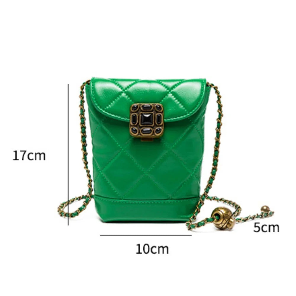 Women's Small Ball Strap Single Shoulder Cow Fashion Genuine Leather Mobile Phone Chain Bag