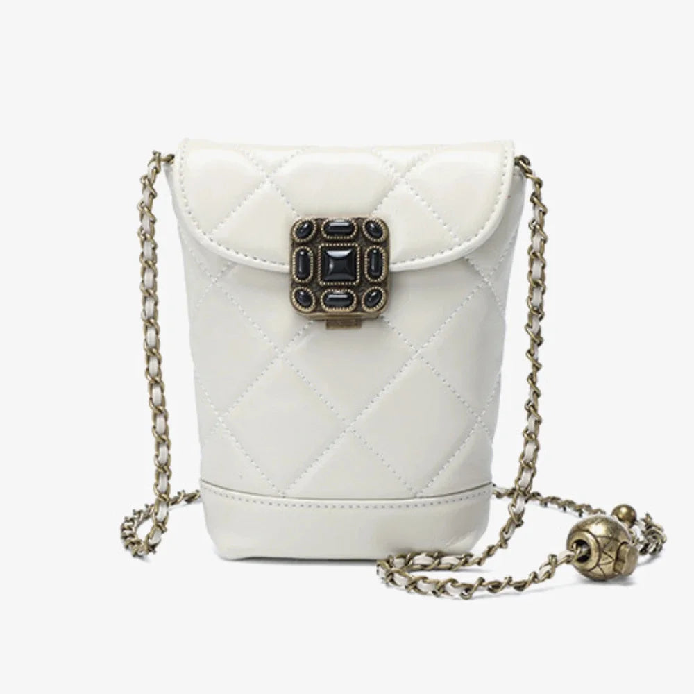 Women's Small Ball Strap Single Shoulder Cow Fashion Genuine Leather Mobile Phone Chain Bag