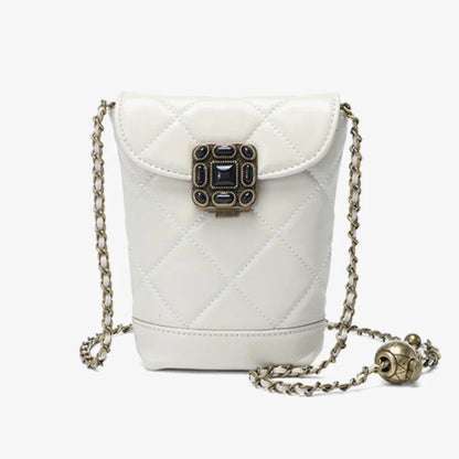 Women's Small Ball Strap Single Shoulder Cow Fashion Genuine Leather Mobile Phone Chain Bag