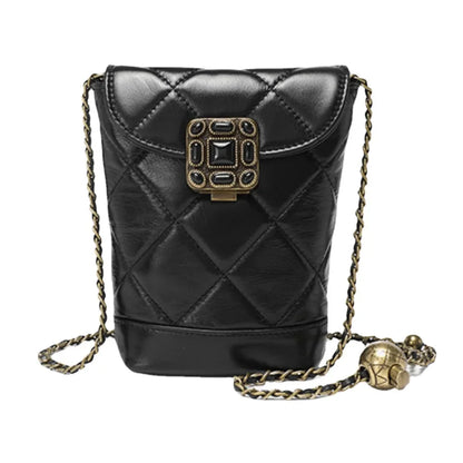 Women's Small Ball Strap Single Shoulder Cow Fashion Genuine Leather Mobile Phone Chain Bag