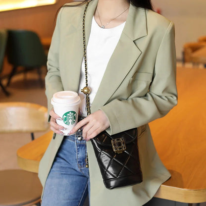 Women's Small Ball Strap Single Shoulder Cow Fashion Genuine Leather Mobile Phone Chain Bag