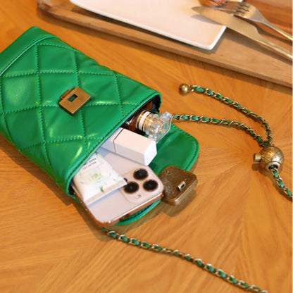 Women's Small Ball Strap Single Shoulder Cow Fashion Genuine Leather Mobile Phone Chain Bag