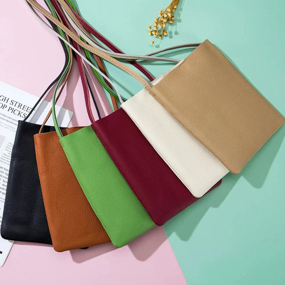 Women's Small Shoulder Lightweight and Fashionable Mini Soft Leather Phone Bag, Japanese Style Simple Commuter Crossbody Ba