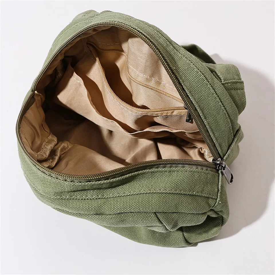 Women's Solid Color Versatile Canvas Shoulder Bags Large Capacity Advanced Sense Quality Ladies Fashion Commute Crossbody Bags