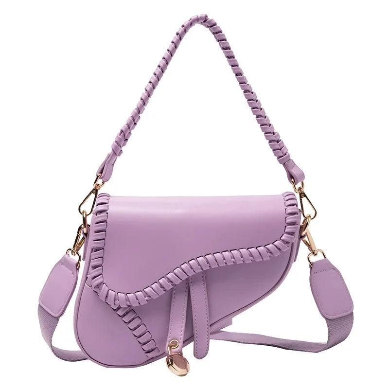 Women's Spring/summer New Fashion Shoulder Personalized Saddle Korean Version of Solid Color Literary Crossbody Bag