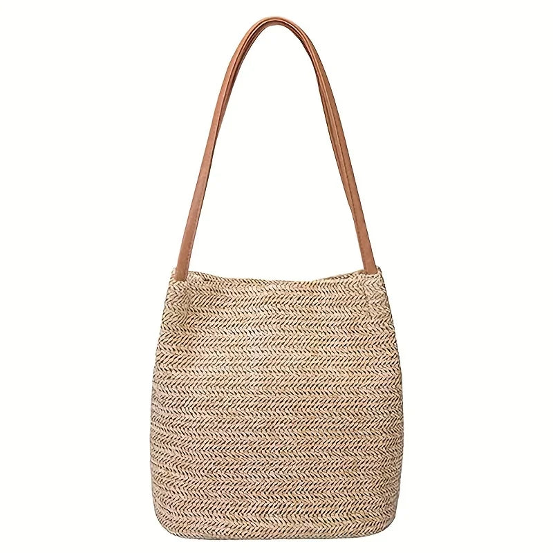 Women's Straw Beach Bag Bali Straw Handbag Lady Travel Woven Shoulder Bag Casual Summer Large Capacity Tote Bag For Holiday