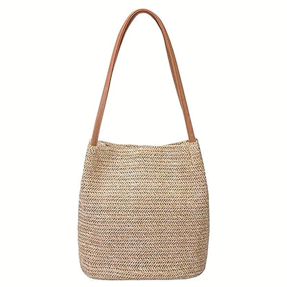 Women's Straw Beach Bag Bali Straw Handbag Lady Travel Woven Shoulder Bag Casual Summer Large Capacity Tote Bag For Holiday