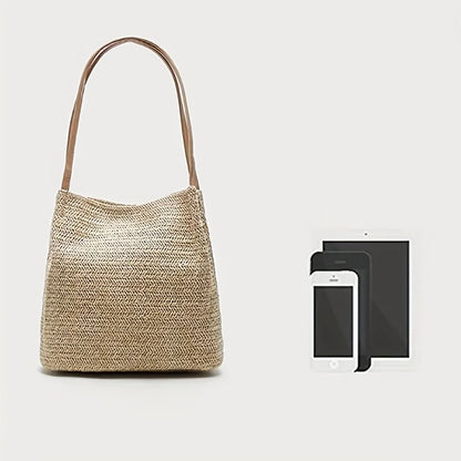 Women's Straw Beach Bag Bali Straw Handbag Lady Travel Woven Shoulder Bag Casual Summer Large Capacity Tote Bag For Holiday