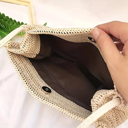 Women's Straw Beach Bag Bali Straw Handbag Lady Travel Woven Shoulder Bag Casual Summer Large Capacity Tote Bag For Holiday