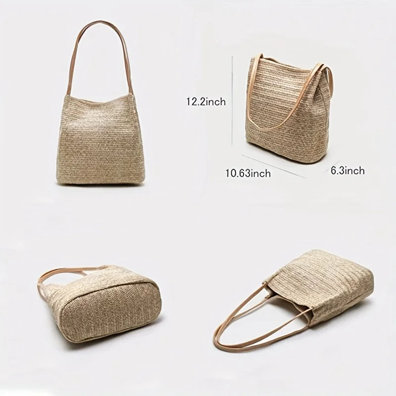 Women's Straw Beach Bag Bali Straw Handbag Lady Travel Woven Shoulder Bag Casual Summer Large Capacity Tote Bag For Holiday