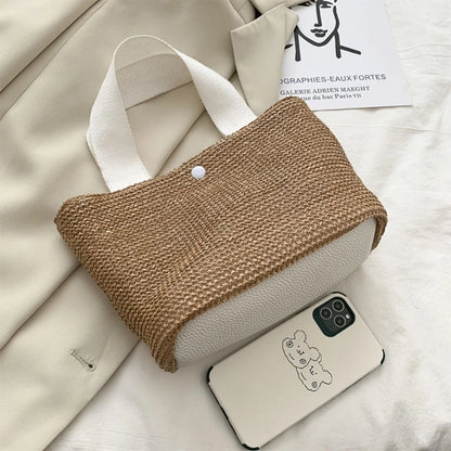 Women's Straw Handbags Large Summer Beach Tote Woven Square Handle Purse Shoulder Bag Vocation Handbag