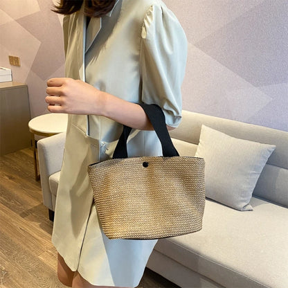 Women's Straw Handbags Large Summer Beach Tote Woven Square Handle Purse Shoulder Bag Vocation Handbag