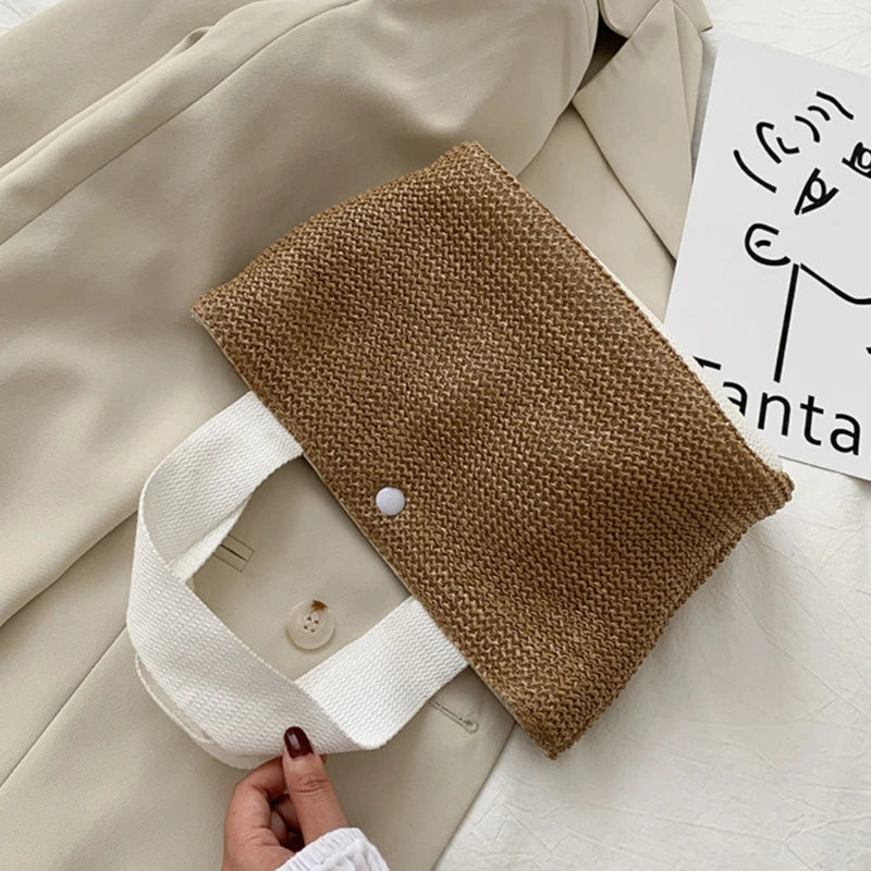 Women's Straw Handbags Large Summer Beach Tote Woven Square Handle Purse Shoulder Bag Vocation Handbag