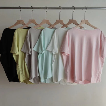 Women's T-shirt Simple Solid Color O-neck Tops Summer Ladies T-shirt Fashion Loose Ladies Clothing
