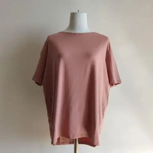 Women's T-shirt Simple Solid Color O-neck Tops Summer Ladies T-shirt Fashion Loose Ladies Clothing