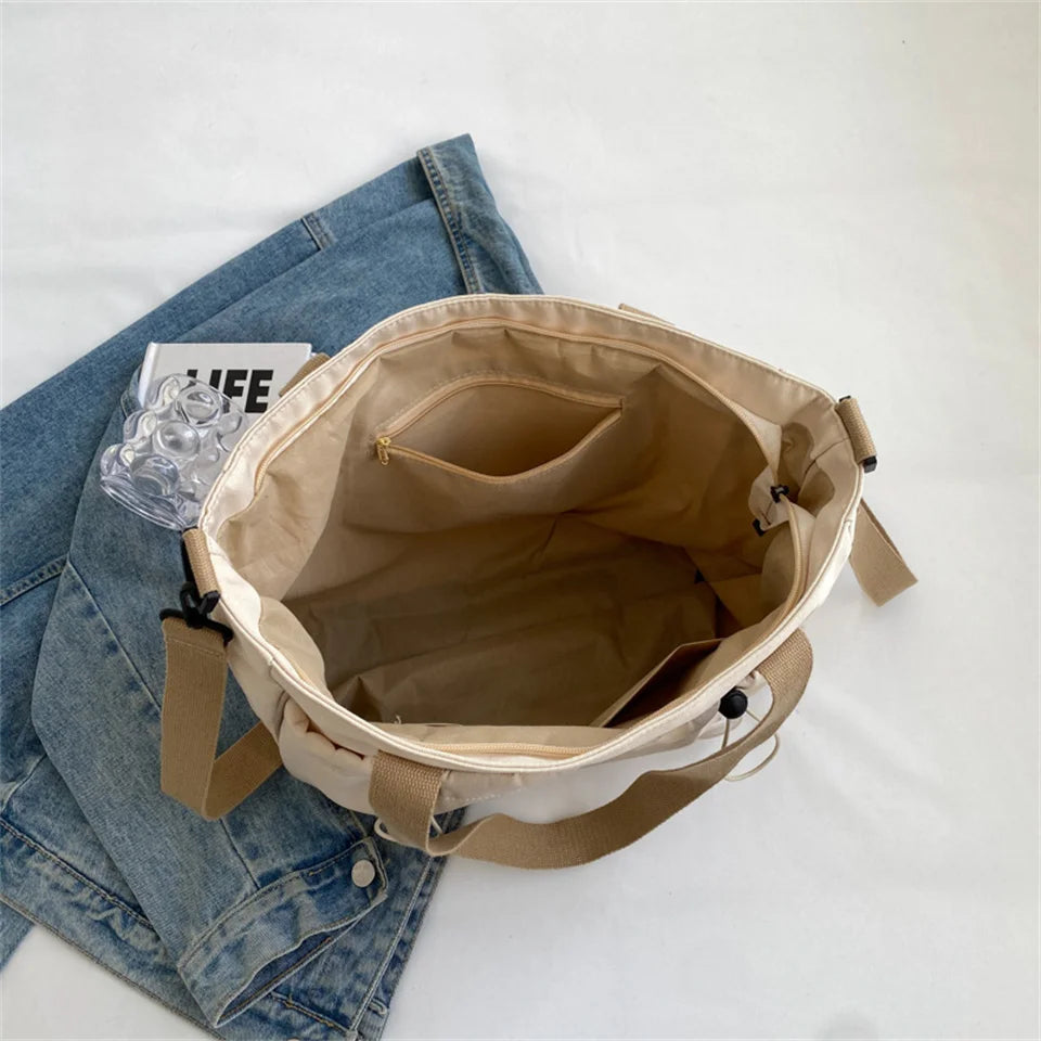 Women's Trend Shoulder Bags Long Strap Canvas Fashion Crossbody Bags Multi Pocket and Large Capacity High Quality Female Handbag