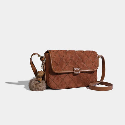 Women's Underarm 2024 Suede Feel Retro Small Square Fashion Brown Diamond Shoulder Maillard Crossbody Bag