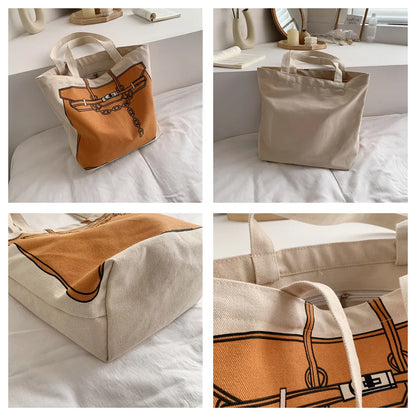 Women's Versatile Canvas Crossbody Bags Fashion Printing Large Capacity Handbag Ladies Retro Shoulder Bags Casual Shopping Bag