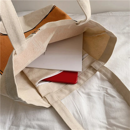 Women's Versatile Canvas Crossbody Bags Fashion Printing Large Capacity Handbag Ladies Retro Shoulder Bags Casual Shopping Bag