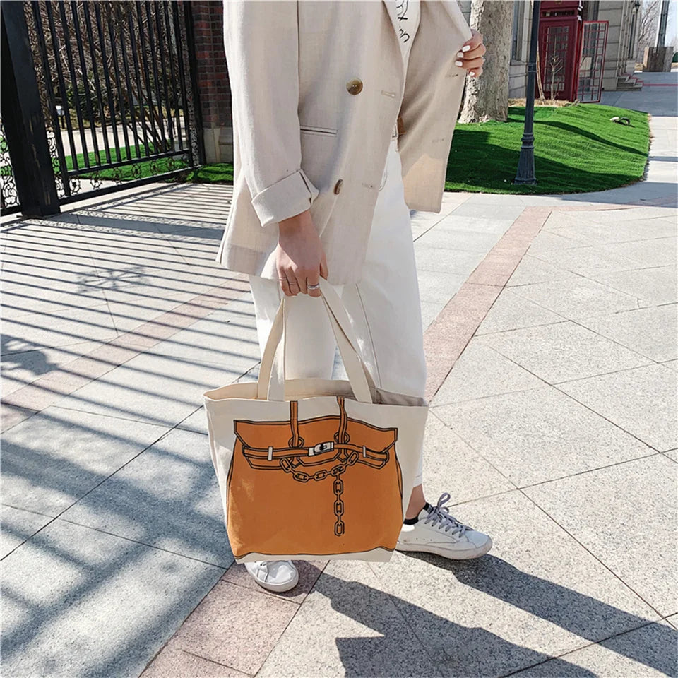 Women's Versatile Canvas Crossbody Bags Fashion Printing Large Capacity Handbag Ladies Retro Shoulder Bags Casual Shopping Bag