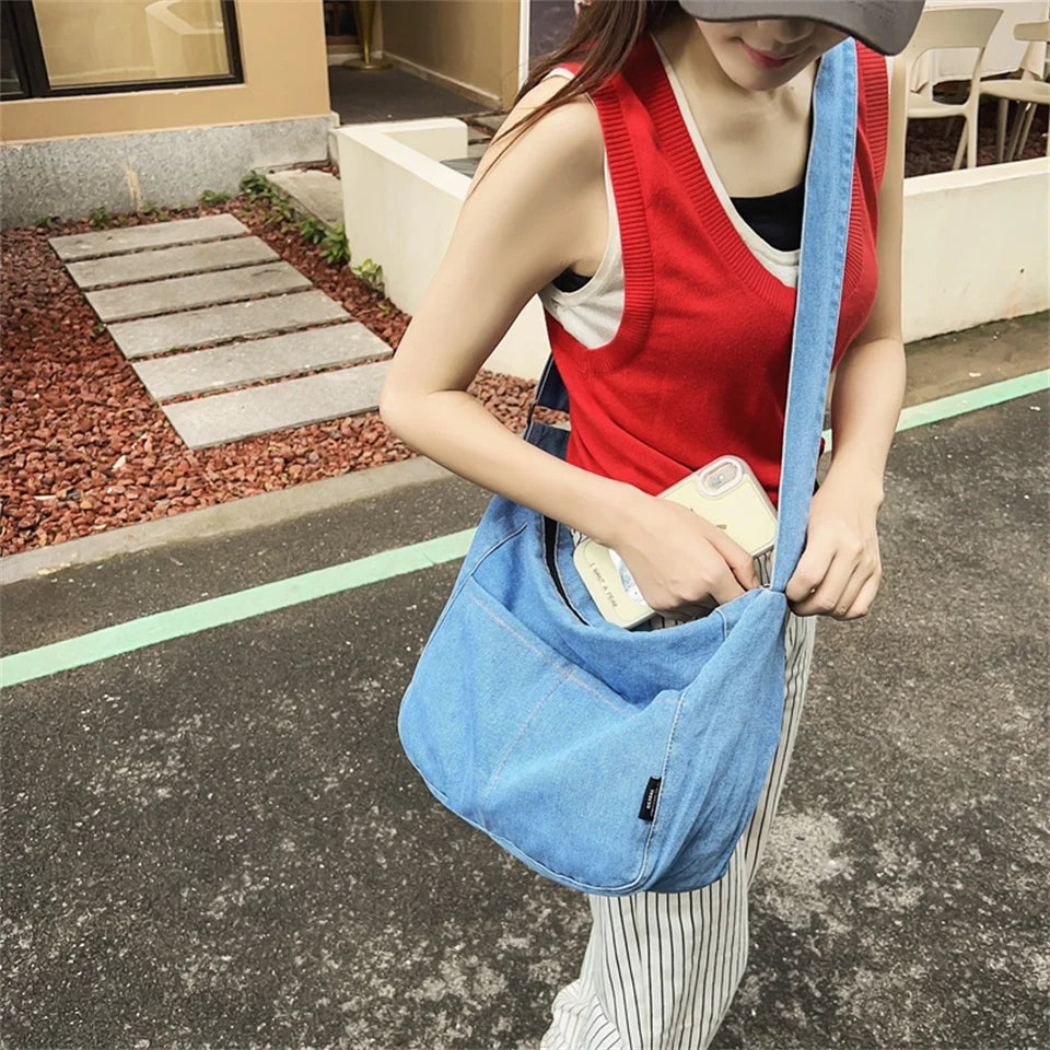 Women's Versatile Denim Cloth Crossbody Bags Large-capacity Female Leisure Handbags Ladies Retro Fashion Shoulder Bags