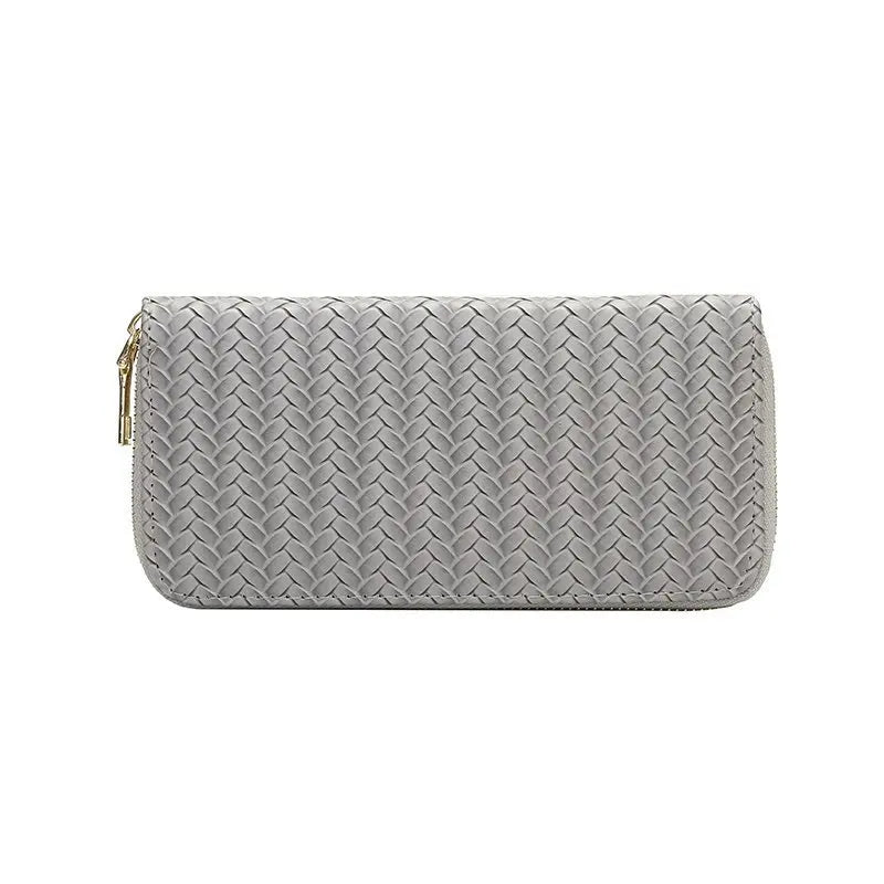 Women's Wallet Fashion Zipper Handbag Retro Women's Coin Purse Mobile Phone Bag PU Leather Woven Card Holder Money Bag