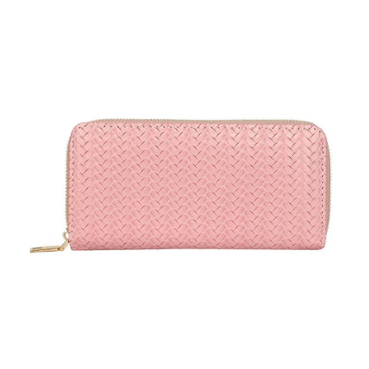 Women's Wallet Fashion Zipper Handbag Retro Women's Coin Purse Mobile Phone Bag PU Leather Woven Card Holder Money Bag