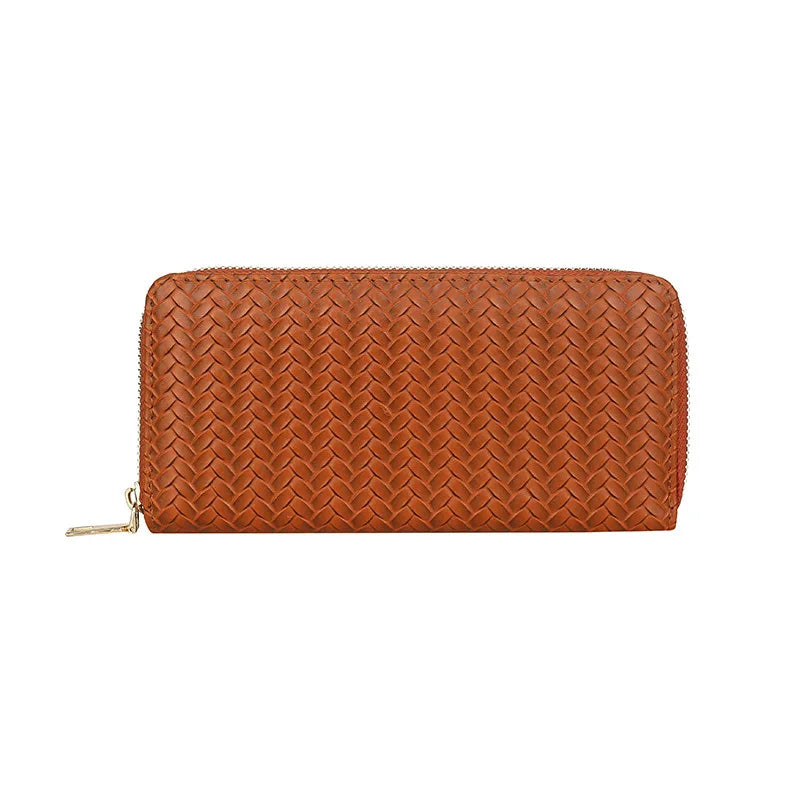 Women's Wallet Fashion Zipper Handbag Retro Women's Coin Purse Mobile Phone Bag PU Leather Woven Card Holder Money Bag