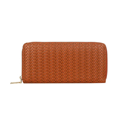 Women's Wallet Fashion Zipper Handbag Retro Women's Coin Purse Mobile Phone Bag PU Leather Woven Card Holder Money Bag