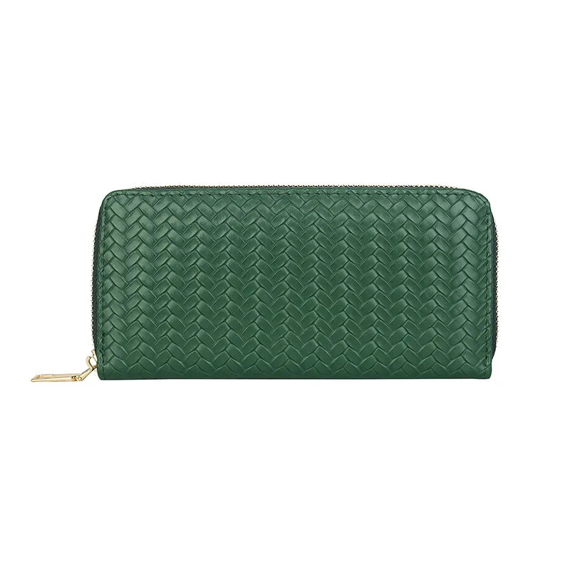 Women's Wallet Fashion Zipper Handbag Retro Women's Coin Purse Mobile Phone Bag PU Leather Woven Card Holder Money Bag