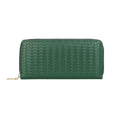 Women's Wallet Fashion Zipper Handbag Retro Women's Coin Purse Mobile Phone Bag PU Leather Woven Card Holder Money Bag