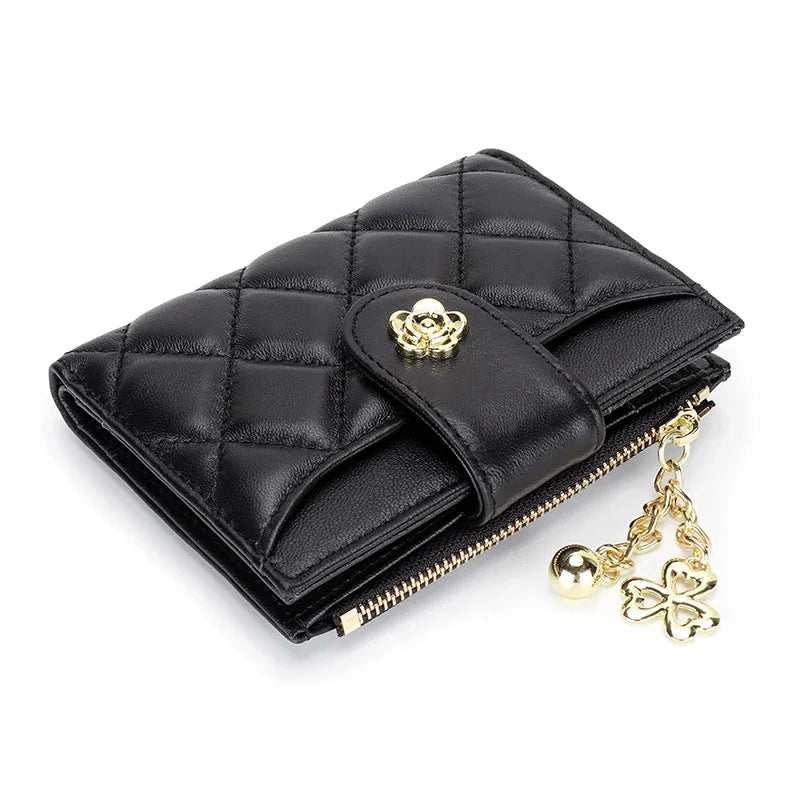 Women's Wallet Small Ultra-thin New Fashion Sheepskin 2024 Simple and Short Designer Plaid Purse Genuine Leather Wallets