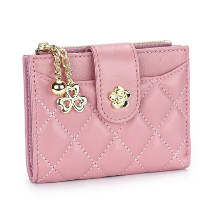 Women's Wallet Small Ultra-thin New Fashion Sheepskin 2024 Simple and Short Designer Plaid Purse Genuine Leather Wallets