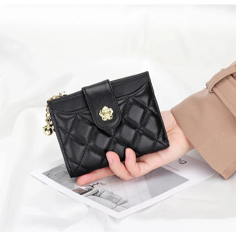 Women's Wallet Small Ultra-thin New Fashion Sheepskin 2024 Simple and Short Designer Plaid Purse Genuine Leather Wallets