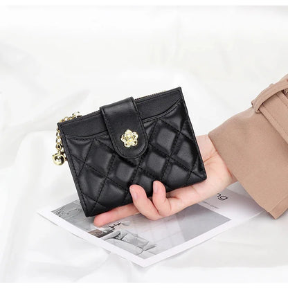 Women's Wallet Small Ultra-thin New Fashion Sheepskin 2024 Simple and Short Designer Plaid Purse Genuine Leather Wallets