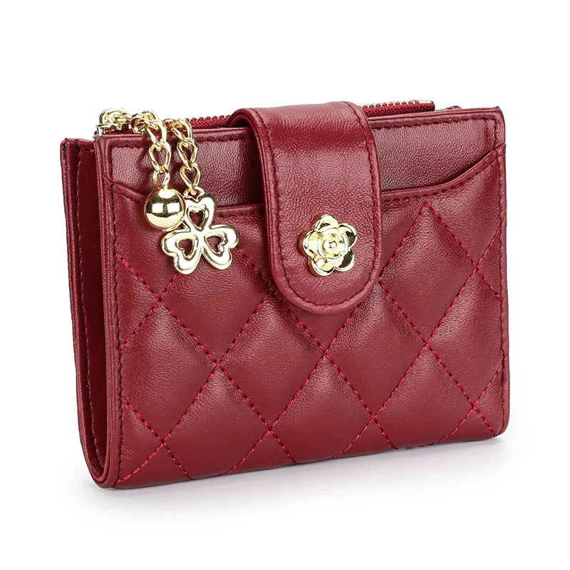 Women's Wallet Small Ultra-thin New Fashion Sheepskin 2024 Simple and Short Designer Plaid Purse Genuine Leather Wallets