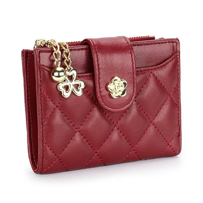 Women's Wallet Small Ultra-thin New Fashion Sheepskin 2024 Simple and Short Designer Plaid Purse Genuine Leather Wallets