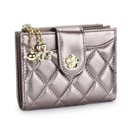 Women's Wallet Small Ultra-thin New Fashion Sheepskin 2024 Simple and Short Designer Plaid Purse Genuine Leather Wallets