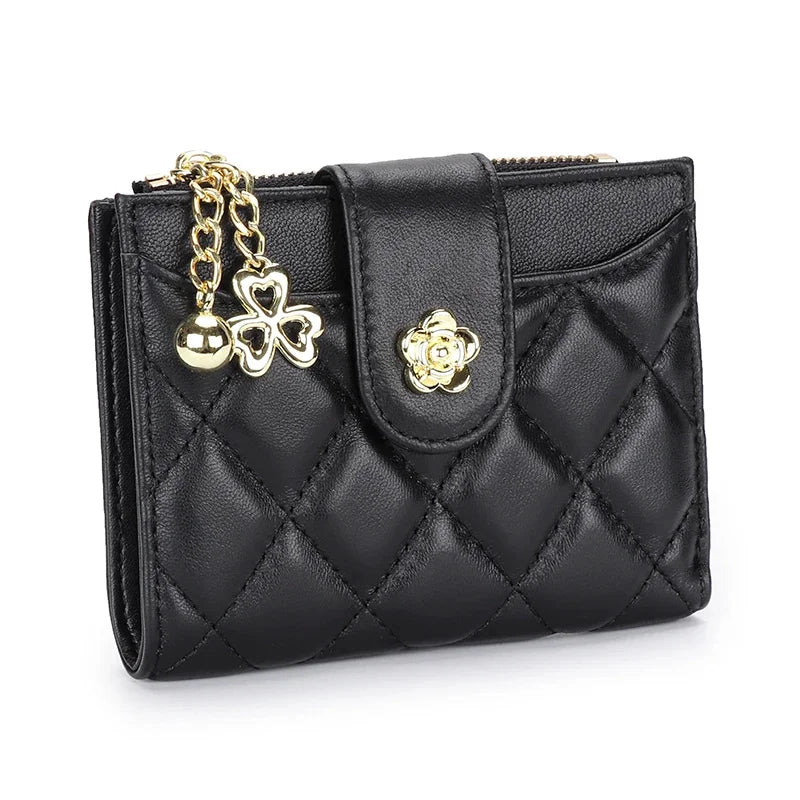 Women's Wallet Small Ultra-thin New Fashion Sheepskin 2024 Simple and Short Designer Plaid Purse Genuine Leather Wallets
