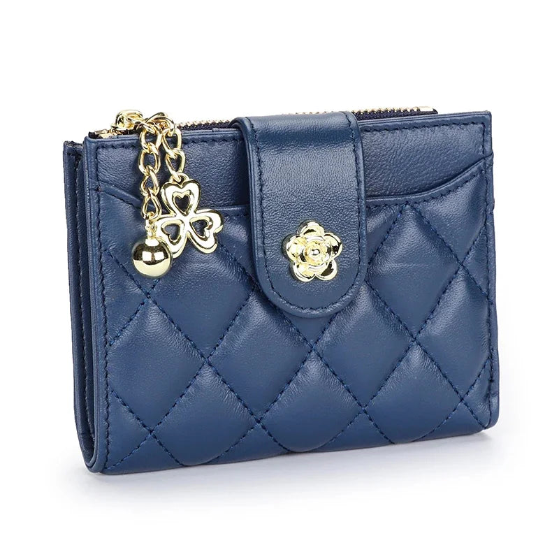 Women's Wallet Small Ultra-thin New Fashion Sheepskin 2024 Simple and Short Designer Plaid Purse Genuine Leather Wallets