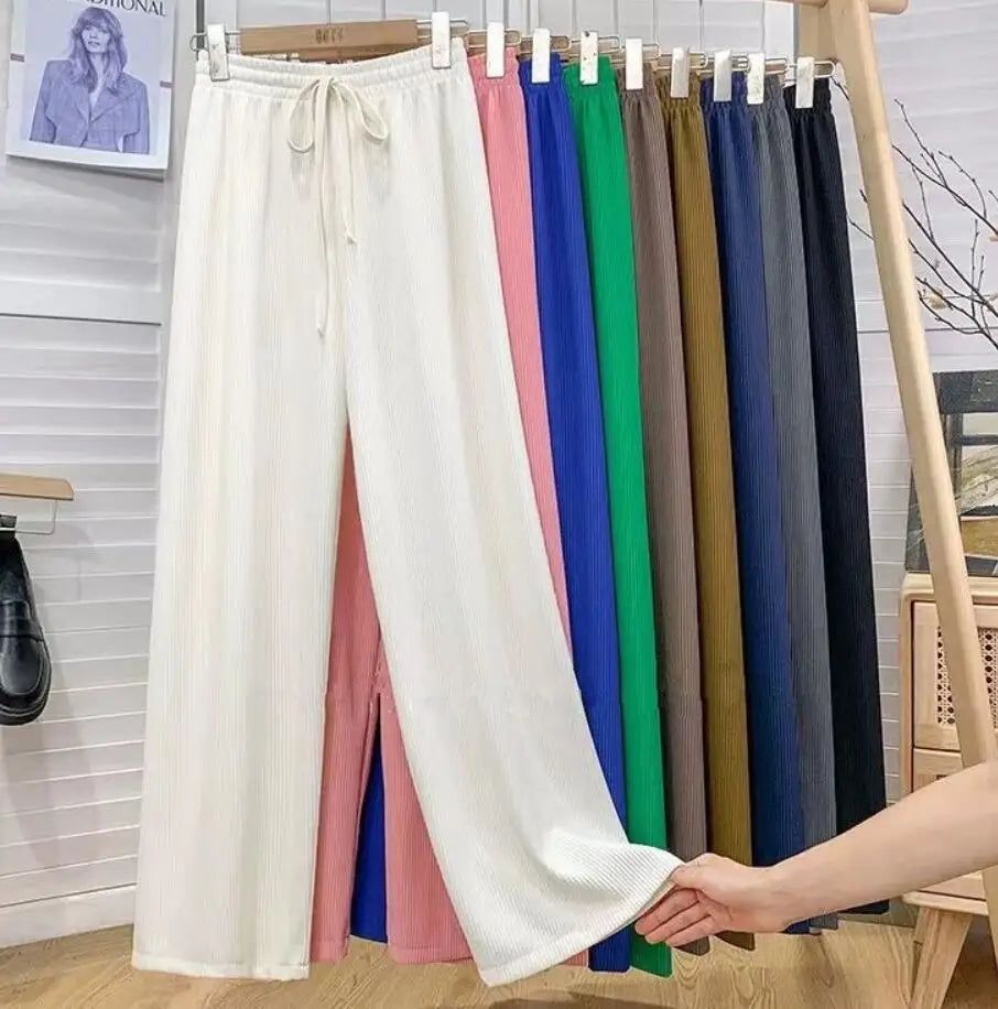Women's Wide-Leg Pants Striped Long Loose Drawstring Pants Fashion Sporty High Waist Woven pant