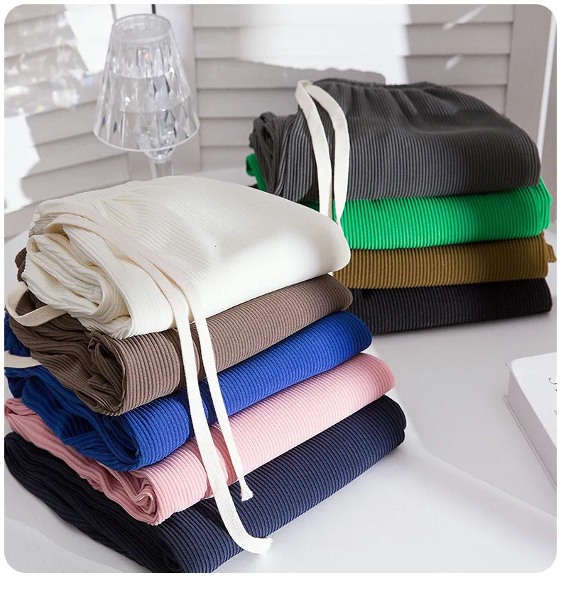 Women's Wide-Leg Pants Striped Long Loose Drawstring Pants Fashion Sporty High Waist Woven pant