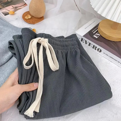 Women's Wide-Leg Pants Striped Long Loose Drawstring Pants Fashion Sporty High Waist Woven pant
