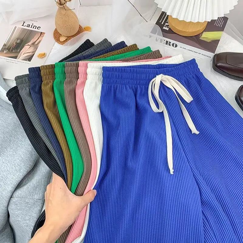 Women's Wide-Leg Pants Striped Long Loose Drawstring Pants Fashion Sporty High Waist Woven pant
