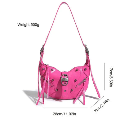 Women's waxed leather motorcycle armpit high quality crescent uette 2024 fashion rivet hand shoulder crossbody bag